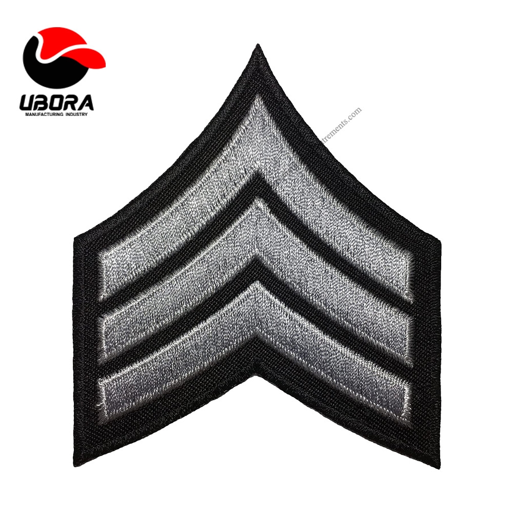 U.S. Stripe Chevron Rank Sew on Iron on Shoulder Embroidery Applique Patch - Grey on Black